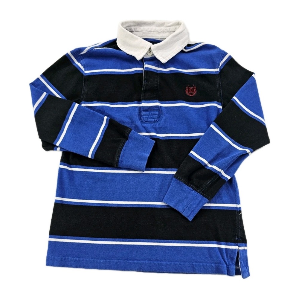 Chaps Ralph Lauren Boys Rugby Shirt Childs Small 8 Blue Black White Stripe Logo